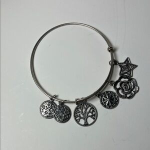 Alex and Ani Silver Charm Bracelet Tree of Life, Flowers , Star Motifs